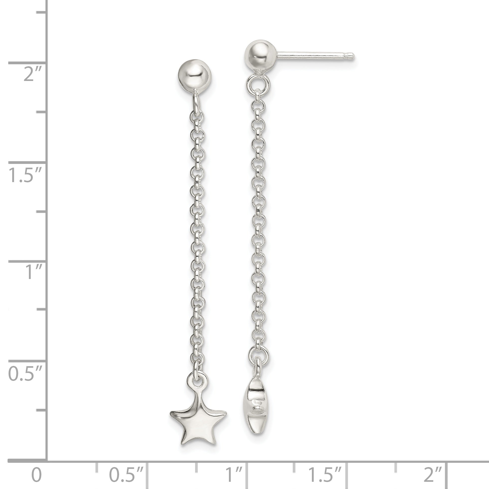 Sterling Silver Polished Star Drop And Dangle Post Earrings