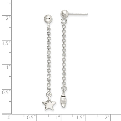 Sterling Silver Polished Star Drop And Dangle Post Earrings