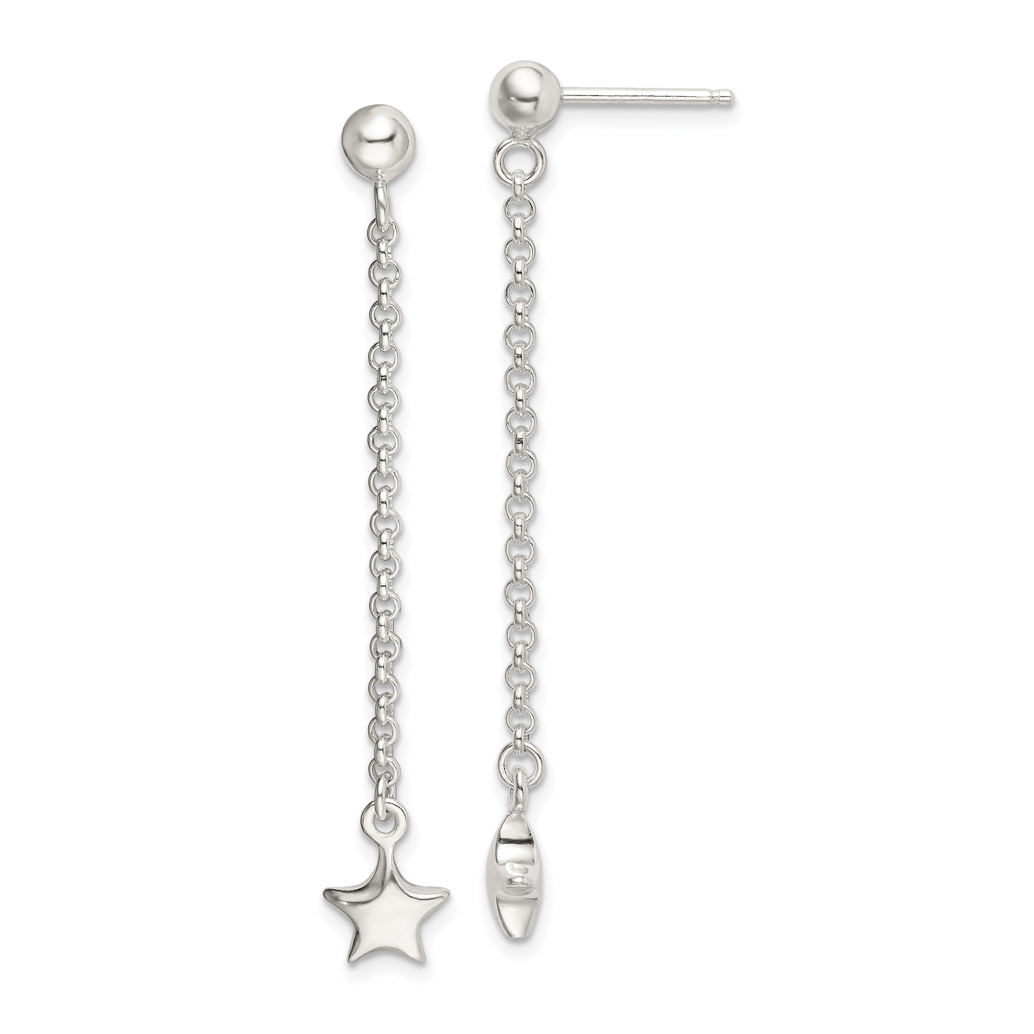 Sterling Silver Polished Star Drop And Dangle Post Earrings