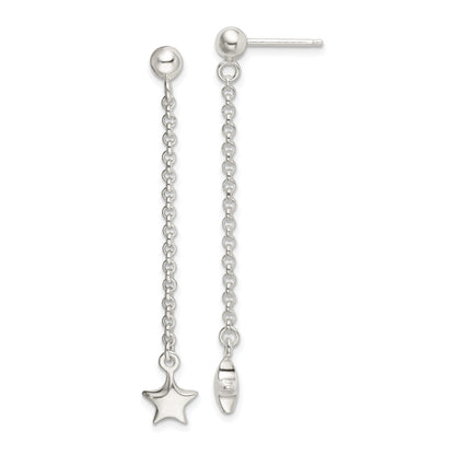 Sterling Silver Polished Star Drop And Dangle Post Earrings