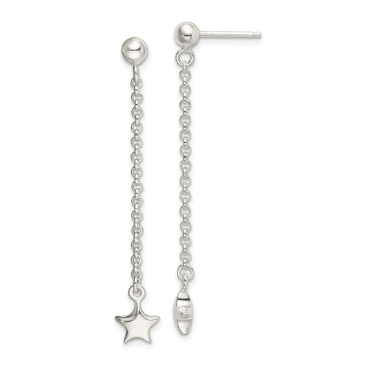Sterling Silver Polished Star Drop And Dangle Post Earrings