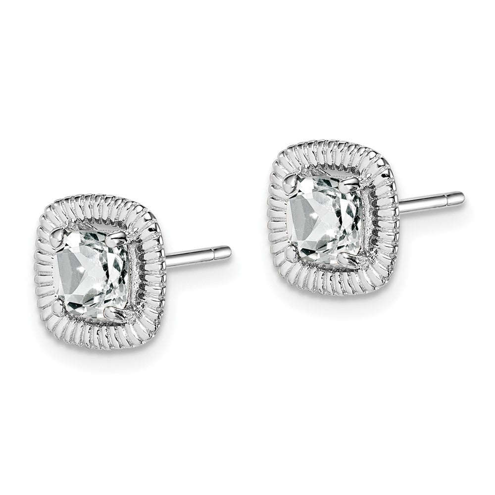 Sterling Silver Rhod-Plat White Topaz Square Post Earrings