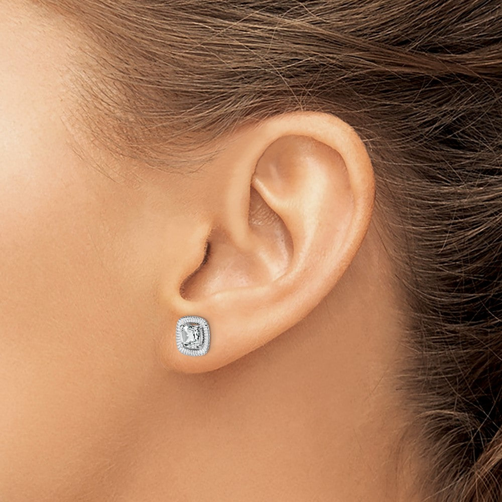 Sterling Silver Rhod-Plat White Topaz Square Post Earrings