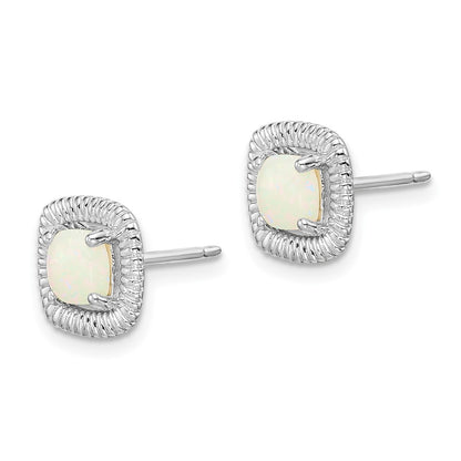 Sterling Silver Rhod-Plat Milky Opal Square Post Earrings