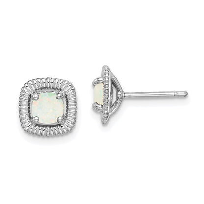 Sterling Silver Rhod-Plat Milky Opal Square Post Earrings