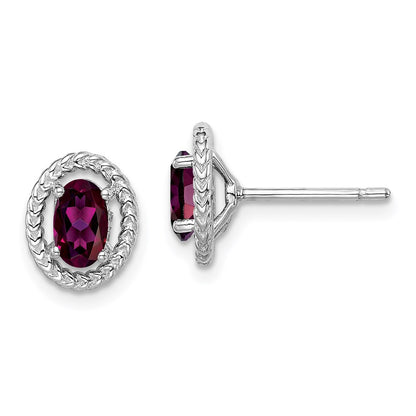 Sterling Silver Rhod-Plat Rhodolite Garnet Oval Post Earrings