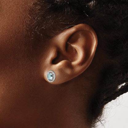 Sterling Silver Rhod-Plat Aquamarine Oval Post Earrings