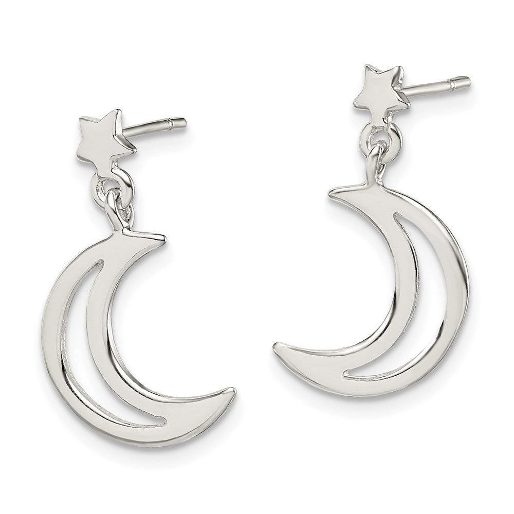 Sterling Silver Star And Moon Dangle Earrings