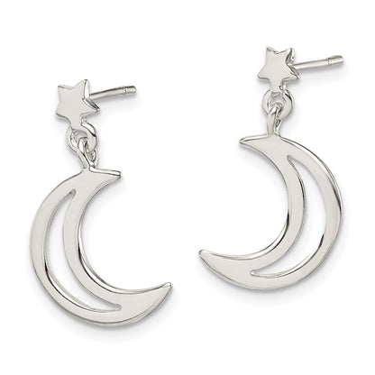 Sterling Silver Star And Moon Dangle Earrings