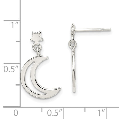 Sterling Silver Star And Moon Dangle Earrings