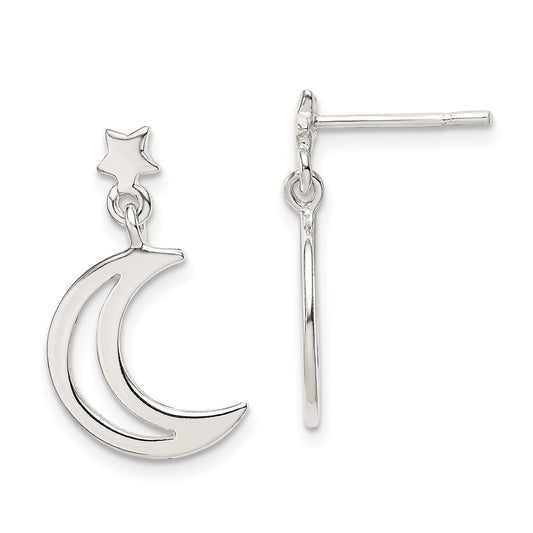 Sterling Silver Star And Moon Dangle Earrings