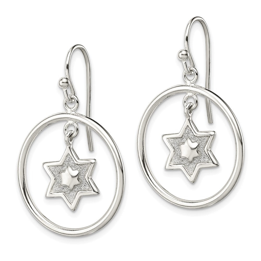 Sterling Silver Glitter Enamel Star Hoop Dangle Earrings
