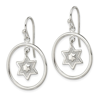 Sterling Silver Glitter Enamel Star Hoop Dangle Earrings