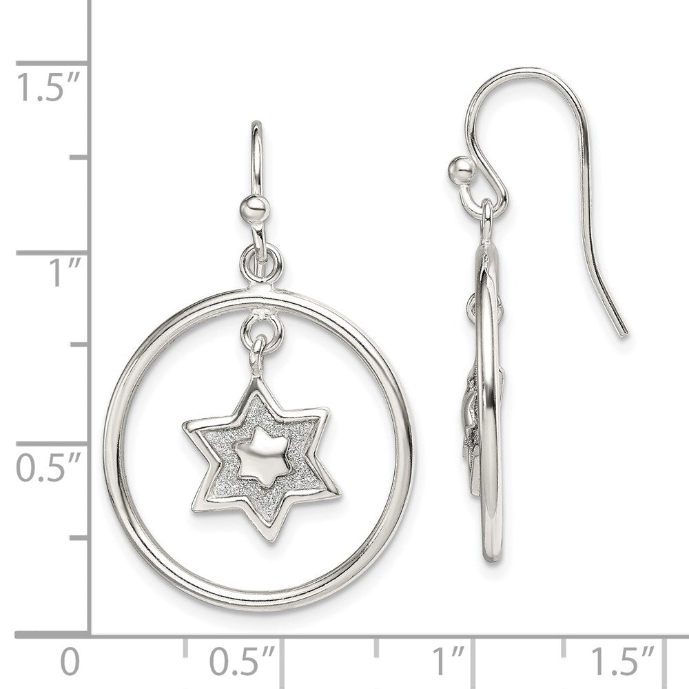 Sterling Silver Glitter Enamel Star Hoop Dangle Earrings