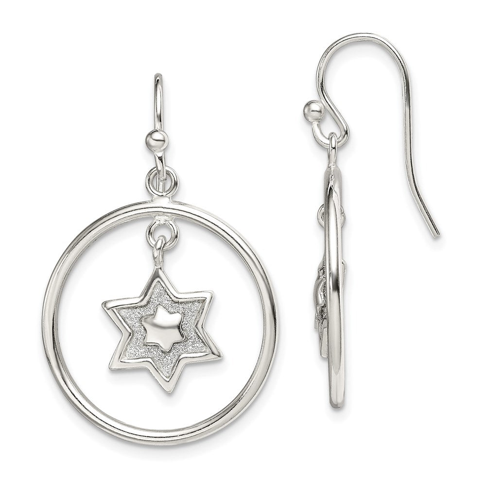 Sterling Silver Glitter Enamel Star Hoop Dangle Earrings