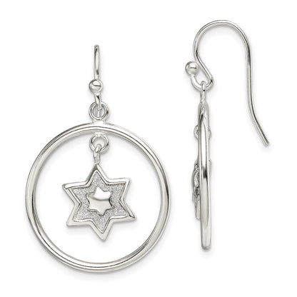 Sterling Silver Glitter Enamel Star Hoop Dangle Earrings