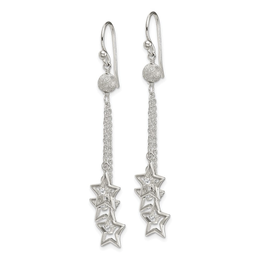 Sterling Silver Star Cz Dangle Earrings