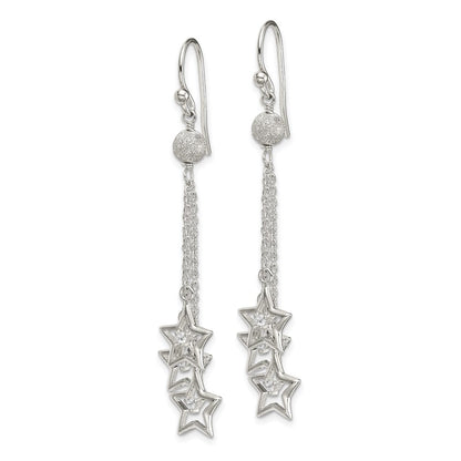 Sterling Silver Star Cz Dangle Earrings