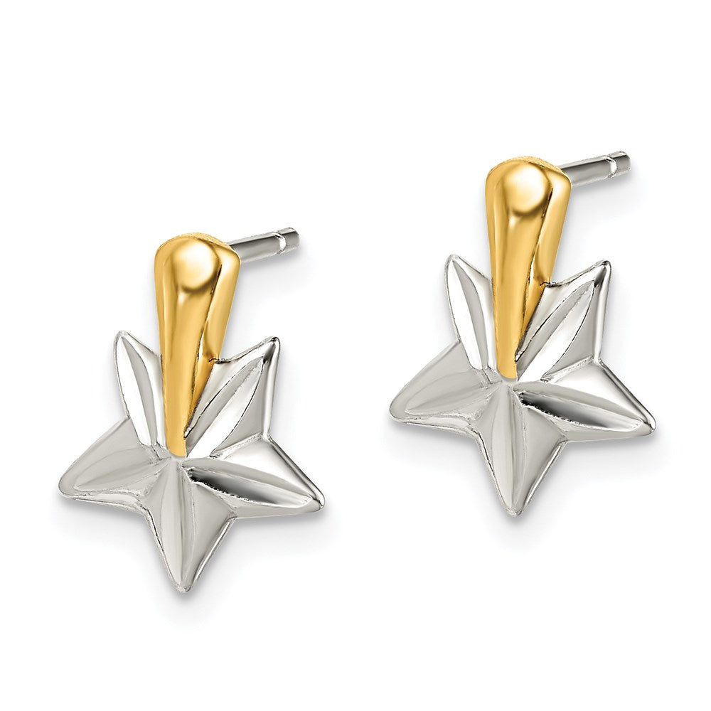 Sterling Silver And Flash Gold Plated Diamond Cut Star Earrings