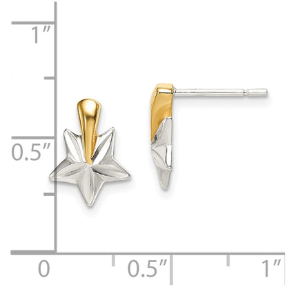 Sterling Silver And Flash Gold Plated Diamond Cut Star Earrings