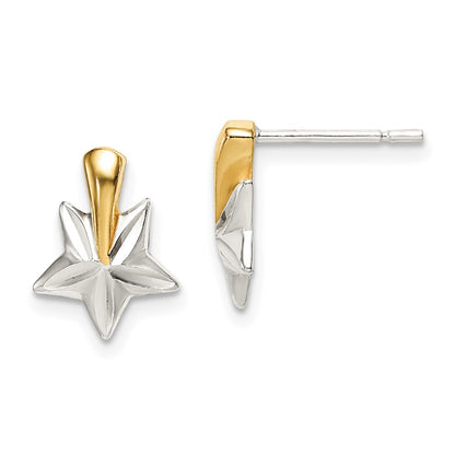 Sterling Silver And Flash Gold Plated Diamond Cut Star Earrings