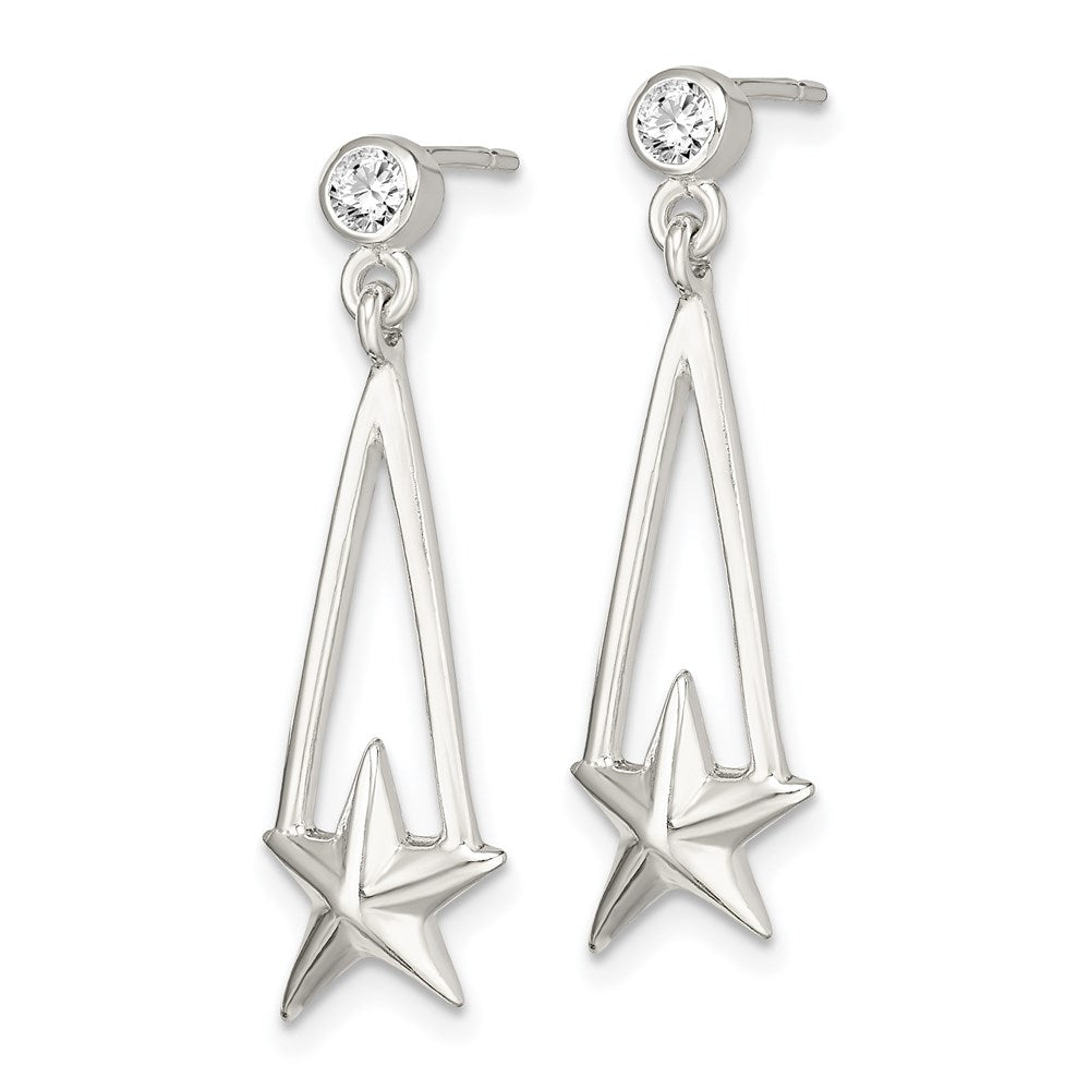 Sterling Silver Cz Star Dangle Earrings