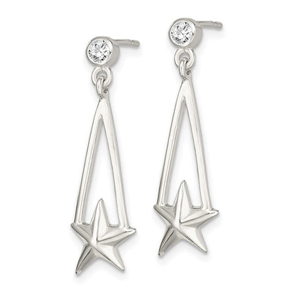 Sterling Silver Cz Star Dangle Earrings
