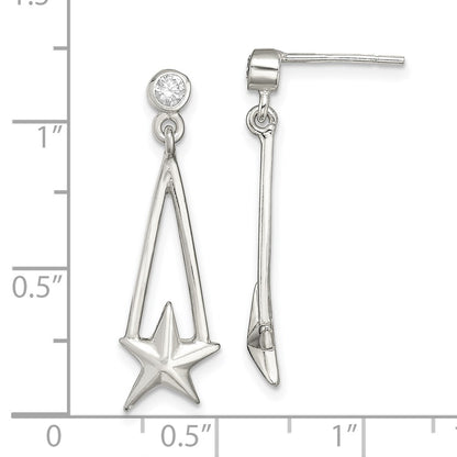 Sterling Silver Cz Star Dangle Earrings