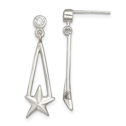 Sterling Silver Cz Star Dangle Earrings