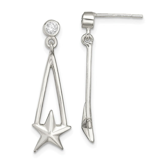 Sterling Silver Cz Star Dangle Earrings