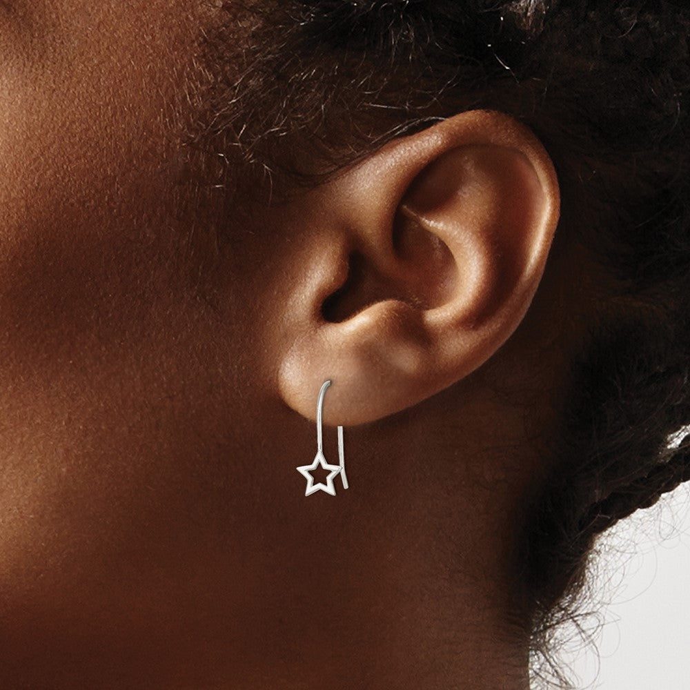 Sterling Silver Cut-Out Star Shepherd Hook Earrings