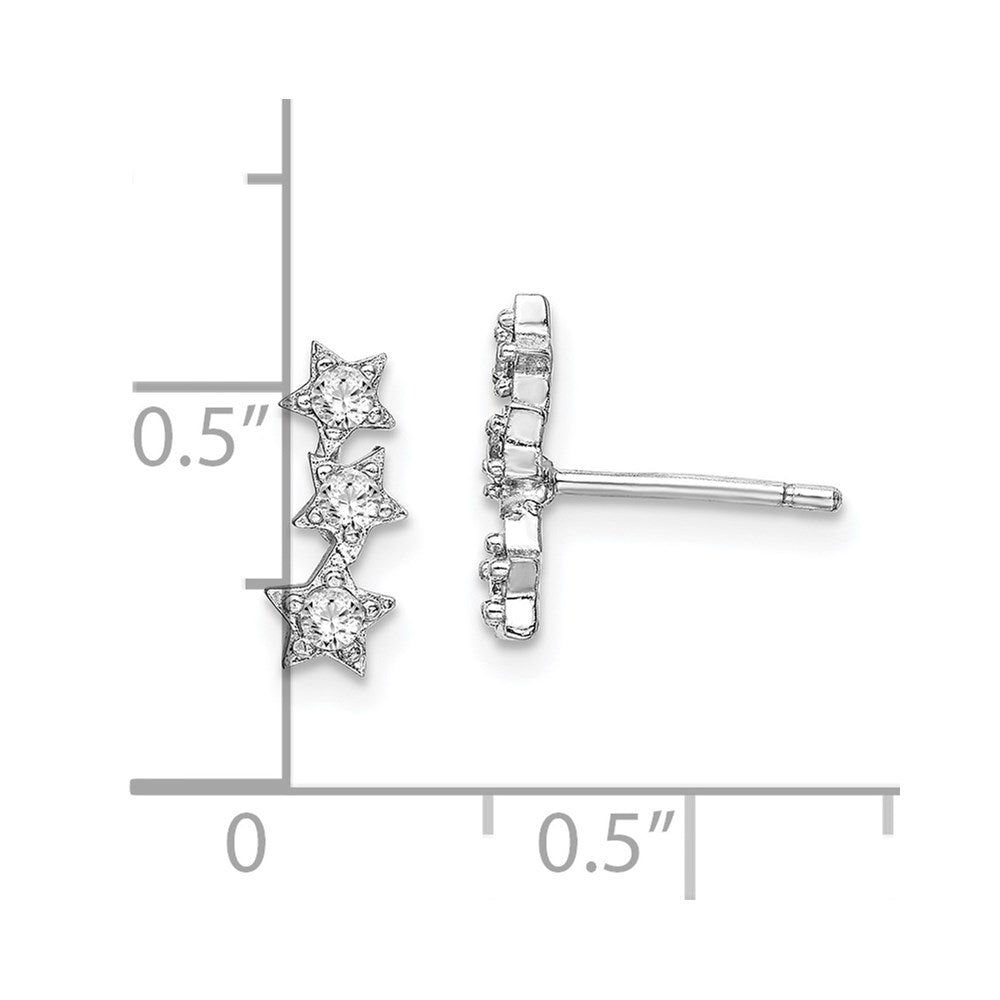Sterling Silver Rhodium-Plated Cz Triple Star Stud Earrings