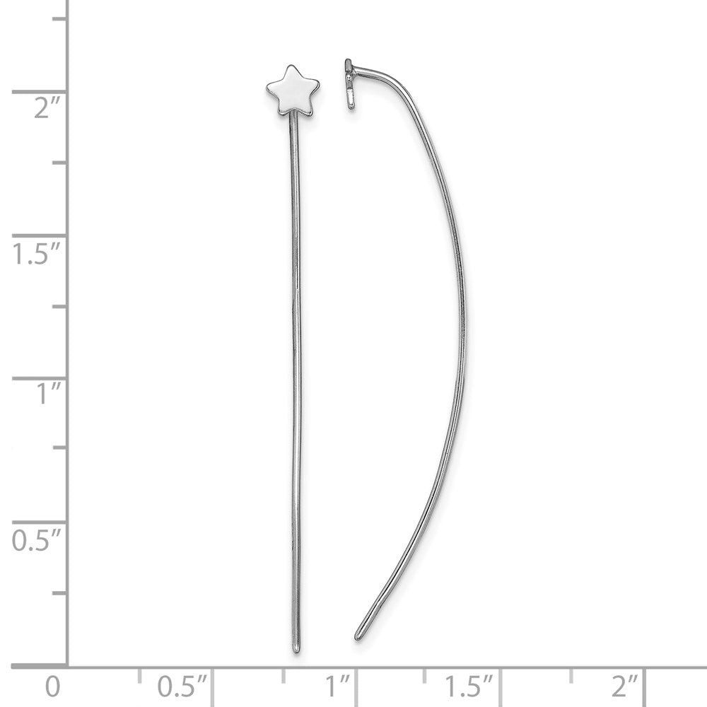 Sterling Silver Rhodium Plated Star Stud Threader Earrings