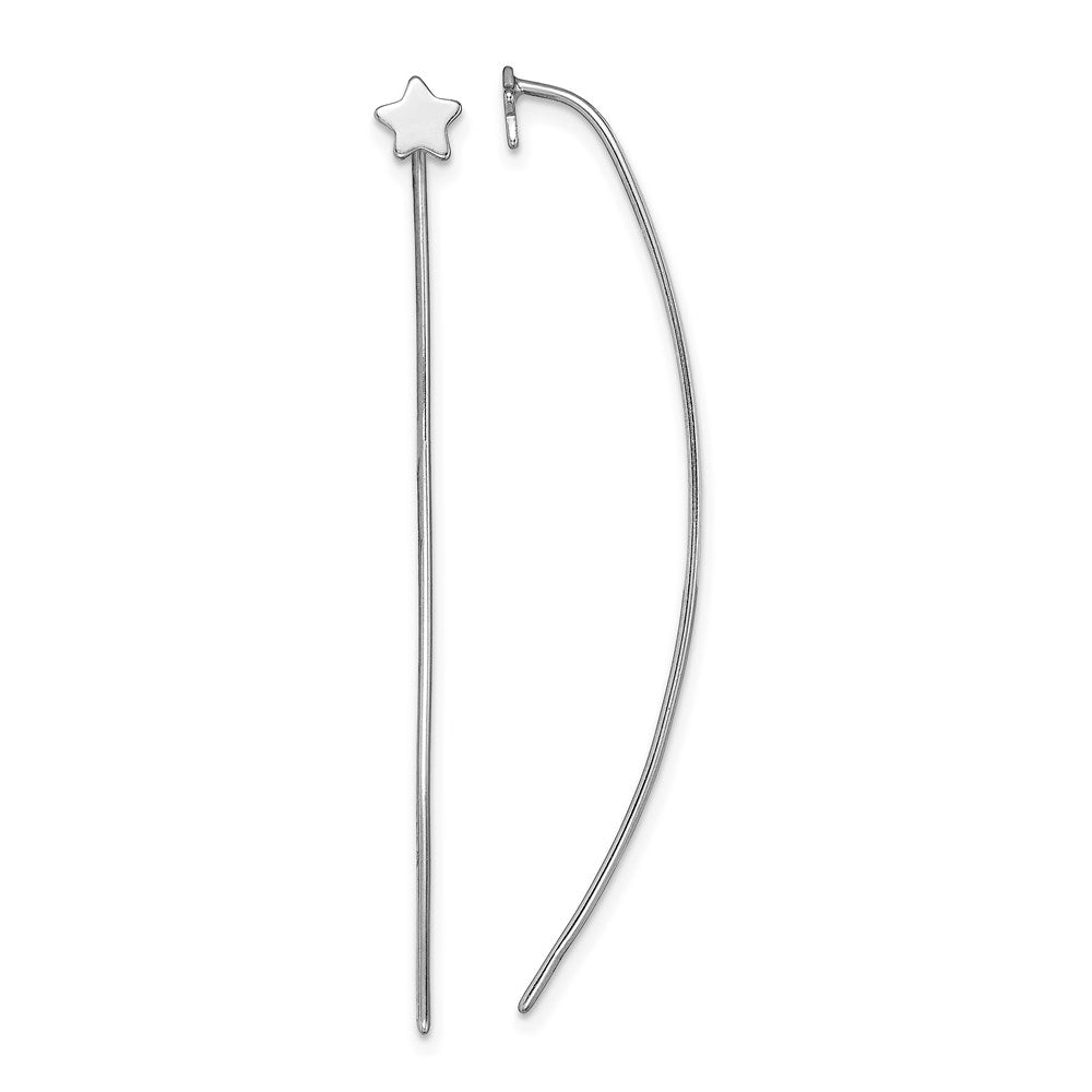 Sterling Silver Rhodium Plated Star Stud Threader Earrings