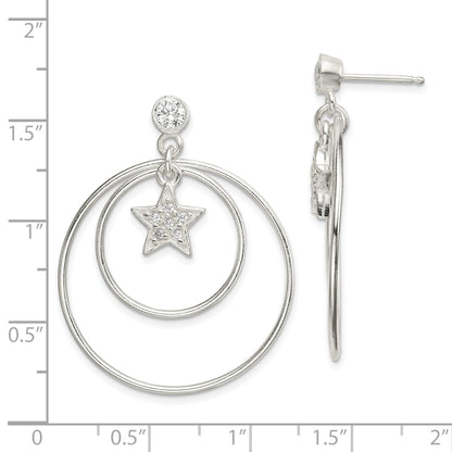 Sterling Silver Polished Cz Star Orbiting Circles Drop Post Earrings