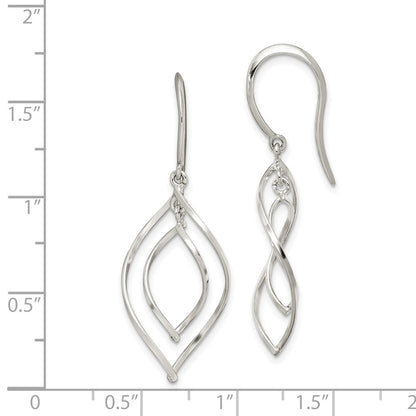 Sterling Silver Polished Fancy Twisted Marquise Shaped Dangle Earrings