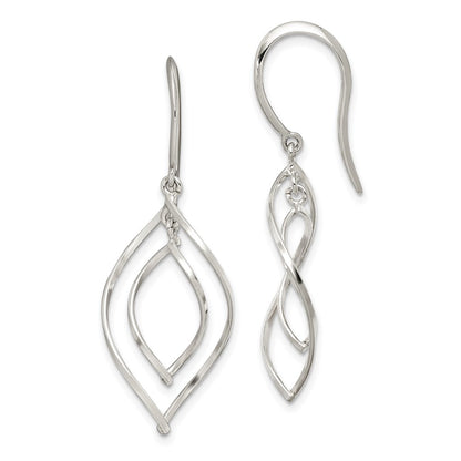 Sterling Silver Polished Fancy Twisted Marquise Shaped Dangle Earrings