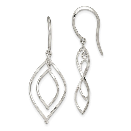 Sterling Silver Polished Fancy Twisted Marquise Shaped Dangle Earrings