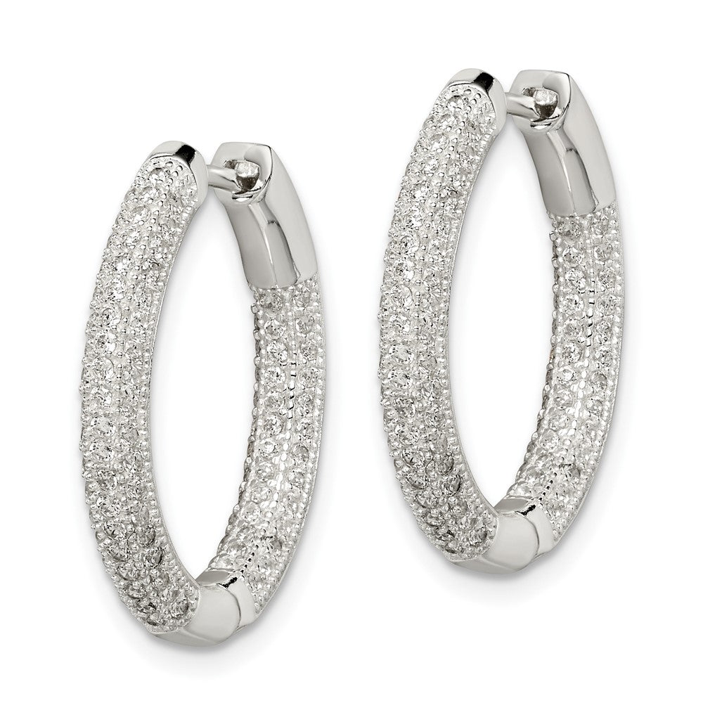 Sterling Silver Cz Hinged Hoop Earrings