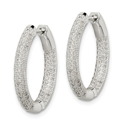Sterling Silver Cz Hinged Hoop Earrings