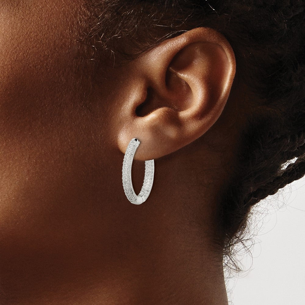 Sterling Silver Cz Hinged Hoop Earrings