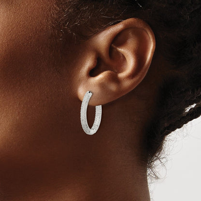 Sterling Silver Cz Hinged Hoop Earrings