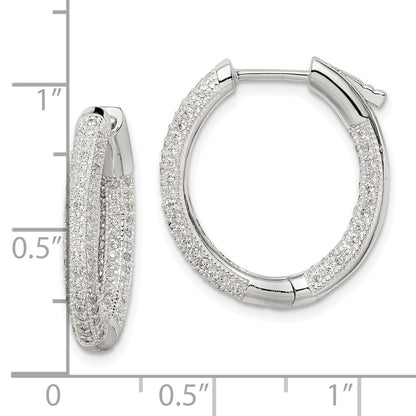 Sterling Silver Cz Hinged Hoop Earrings