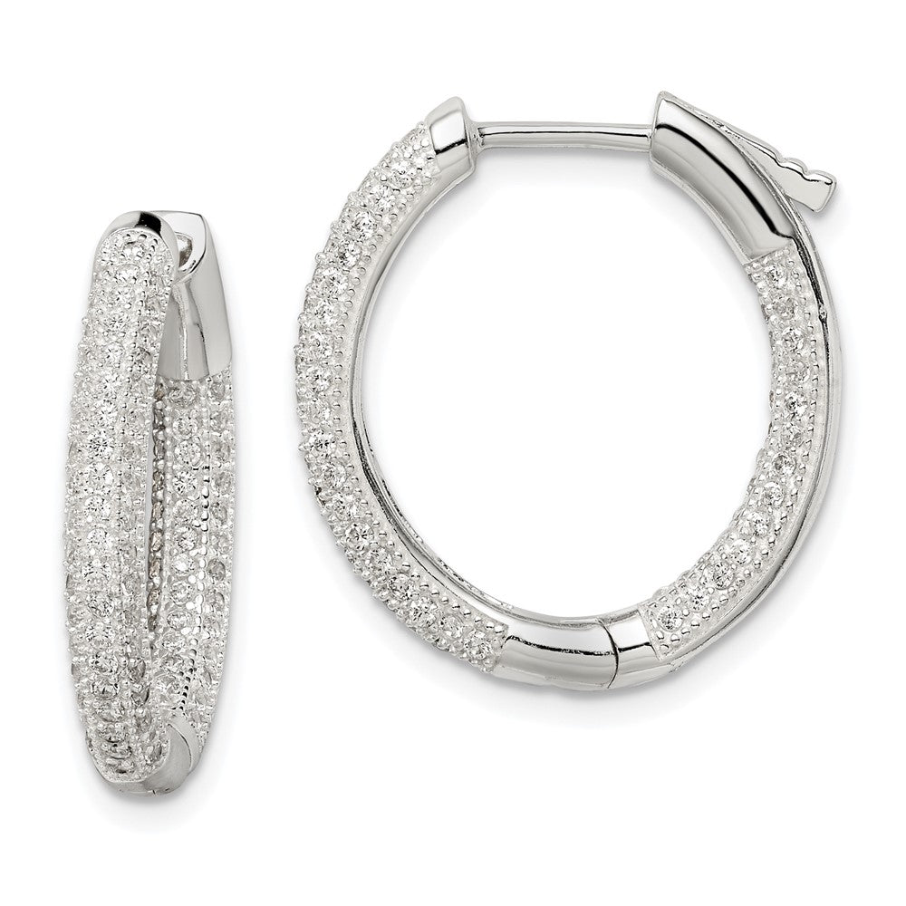 Sterling Silver Cz Hinged Hoop Earrings