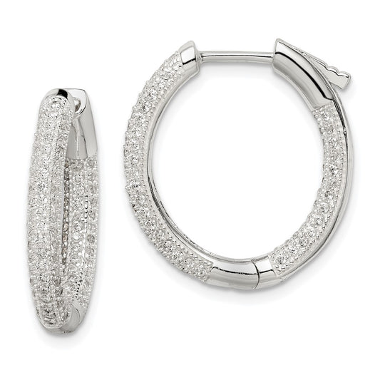 Sterling Silver Cz Hinged Hoop Earrings