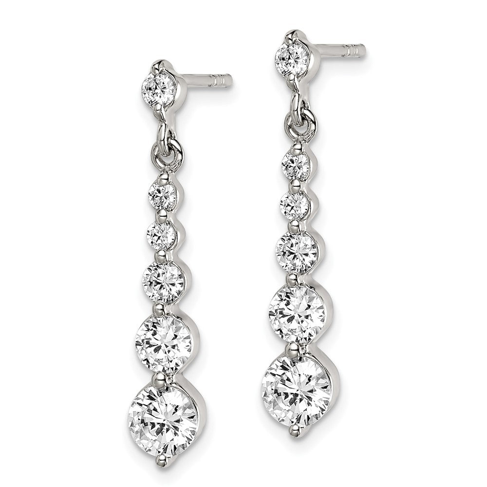 Sterling Silver Polished Cz Journey Post Dangle Earrings