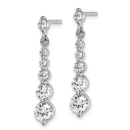 Sterling Silver Polished Cz Journey Post Dangle Earrings