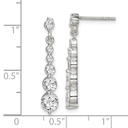 Sterling Silver Polished Cz Journey Post Dangle Earrings