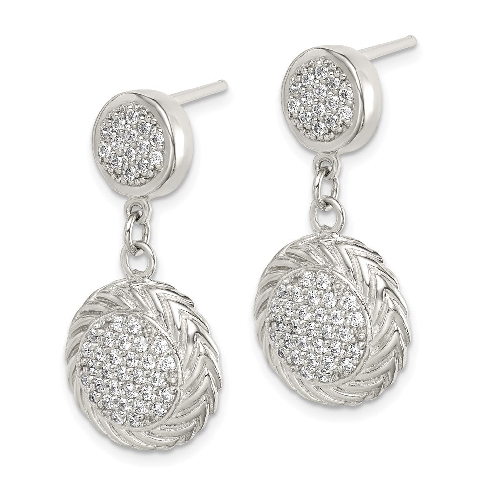 Sterling Silver Cz Circle Dangle Earrings