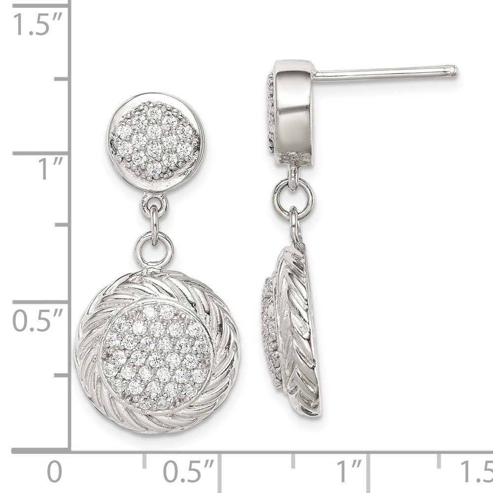 Sterling Silver Cz Circle Dangle Earrings